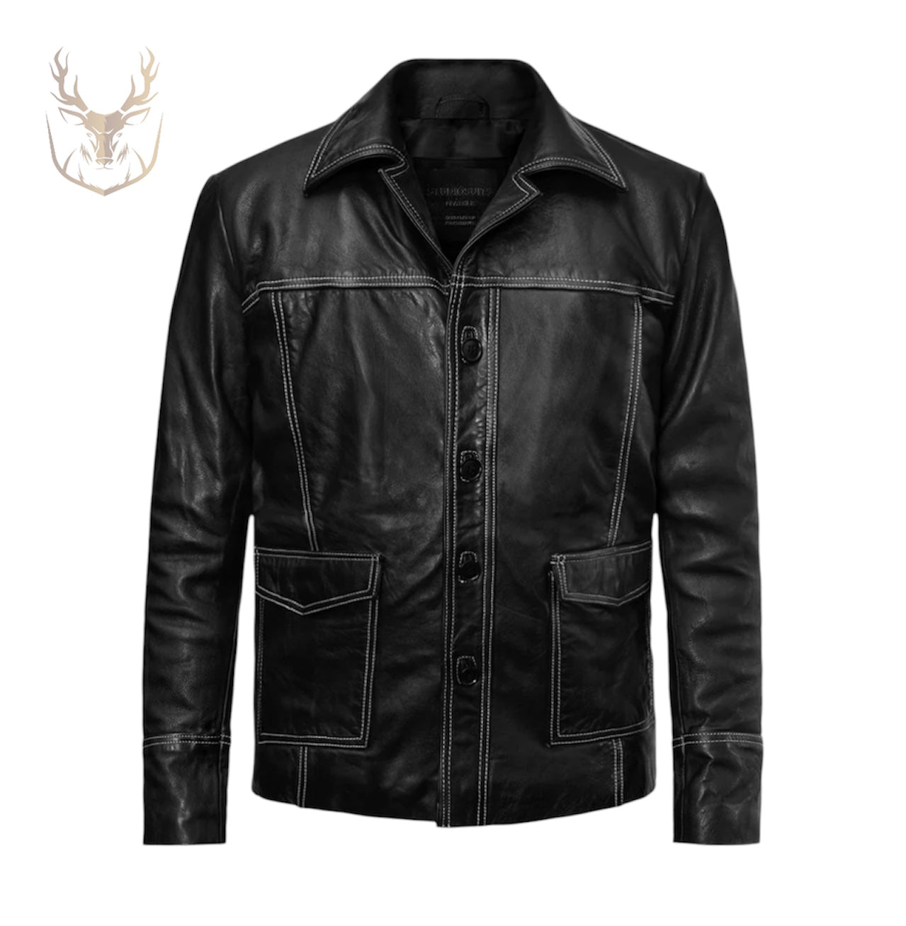 LuxeAura’s Black Luxe-Trucker Leather Jacket For Men.