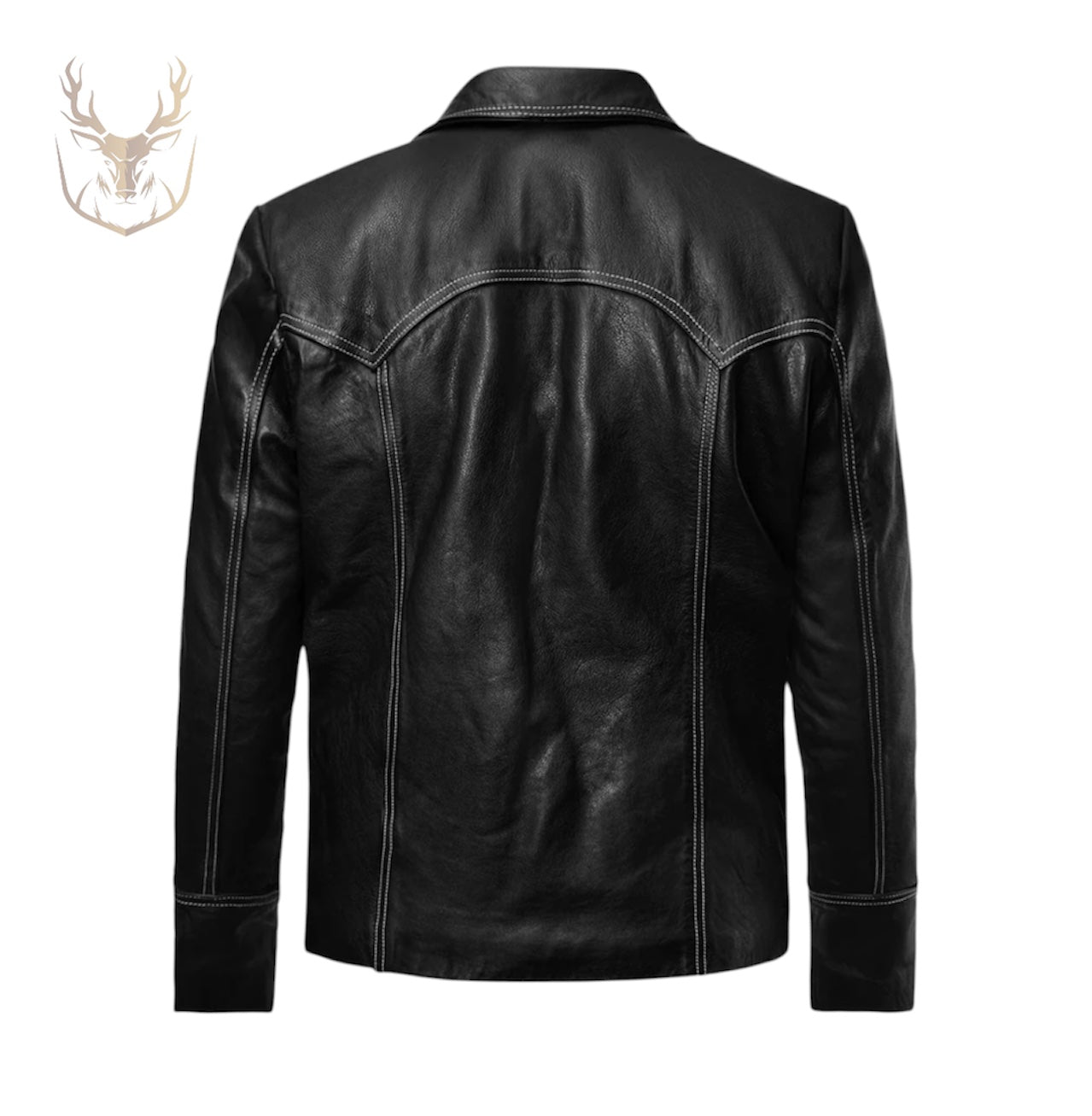 LuxeAura’s Black Luxe-Trucker Leather Jacket For Men.