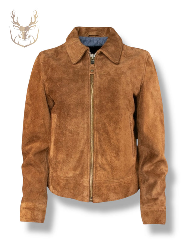 LuxeAura’s Russet Suede Trucker Jacket For Women.