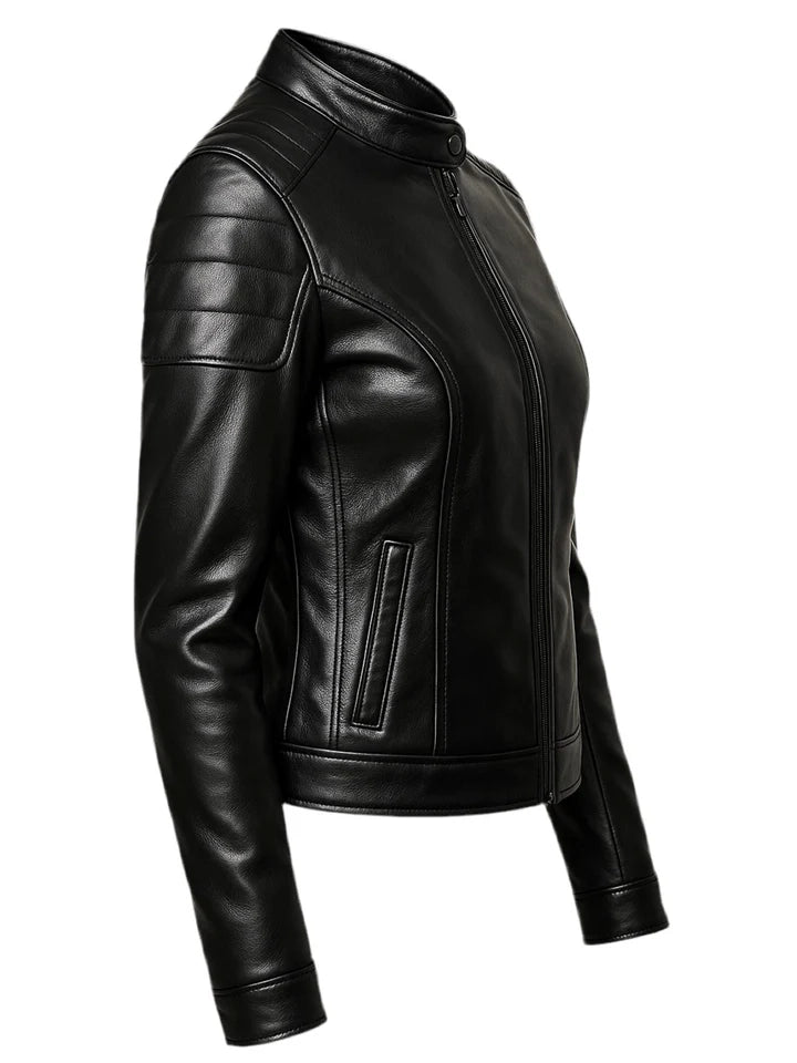 Black leather jacket on a white background