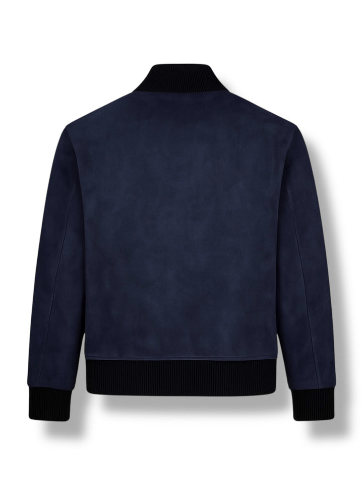 back shot of Navy blue bomber jacket on a white background