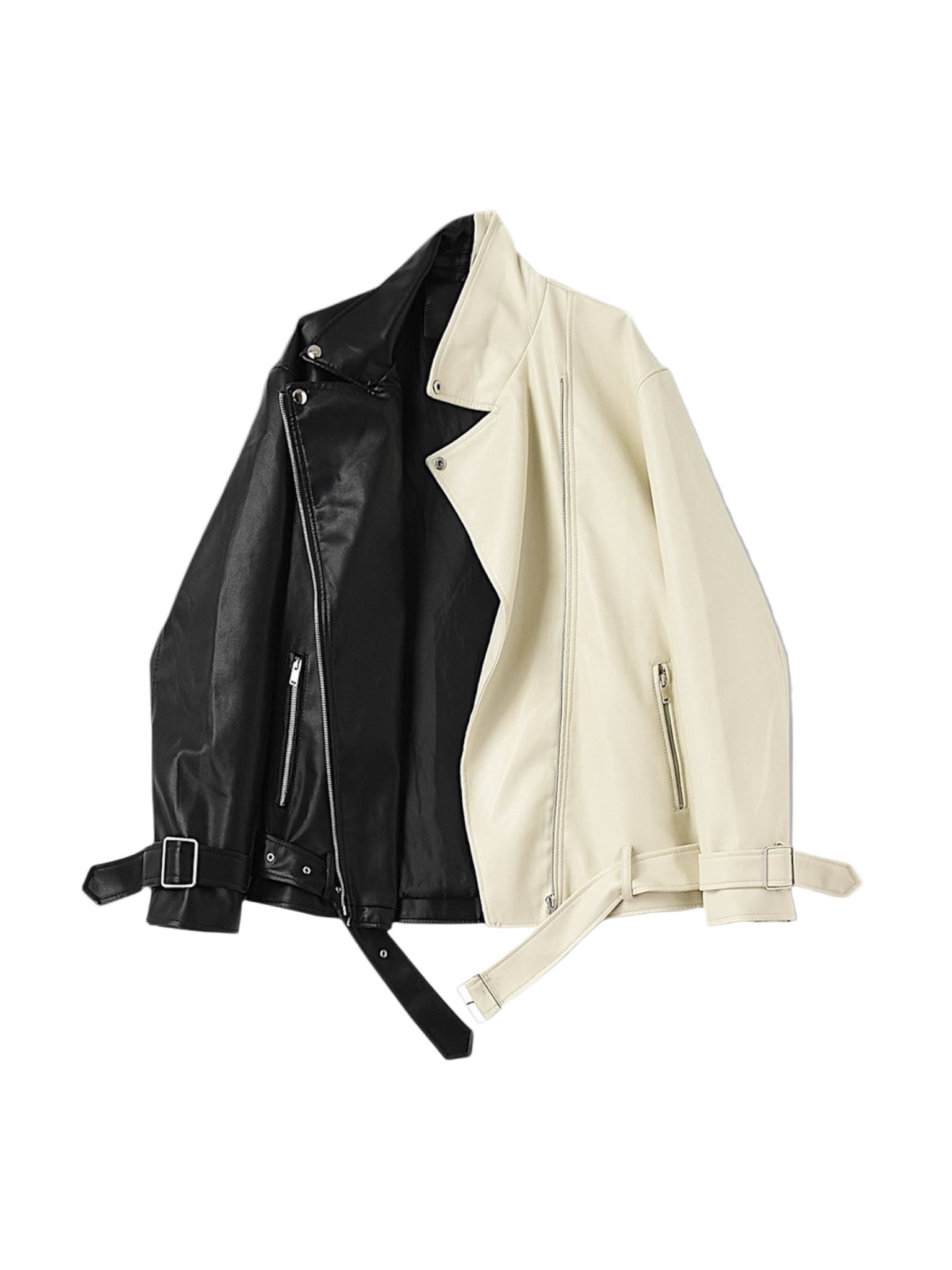 DUSK – Black & Beige Biker Leather Jacket