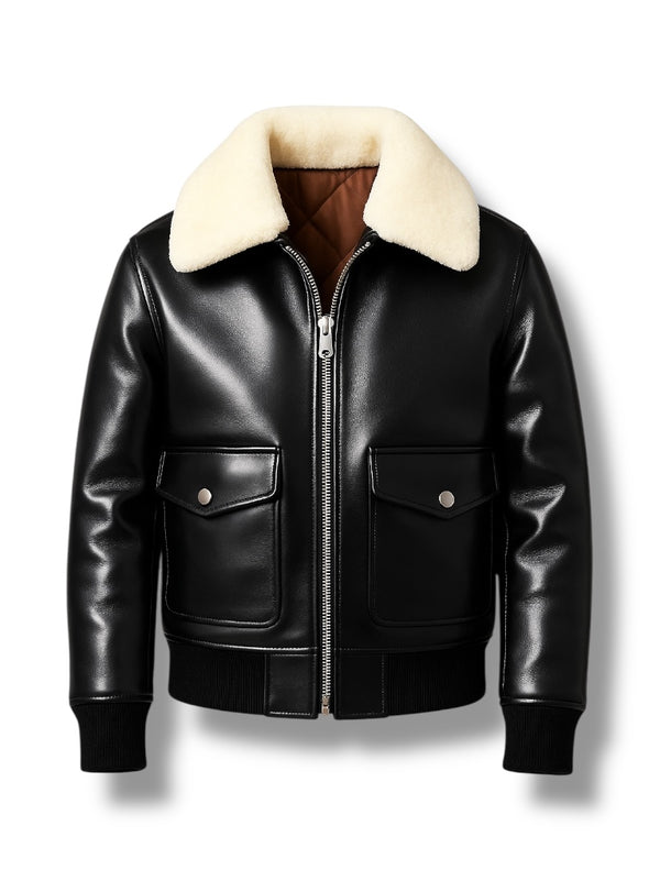 LuxeAura’s Black A2 Aviator Air Force Leather Jacket For Men.
