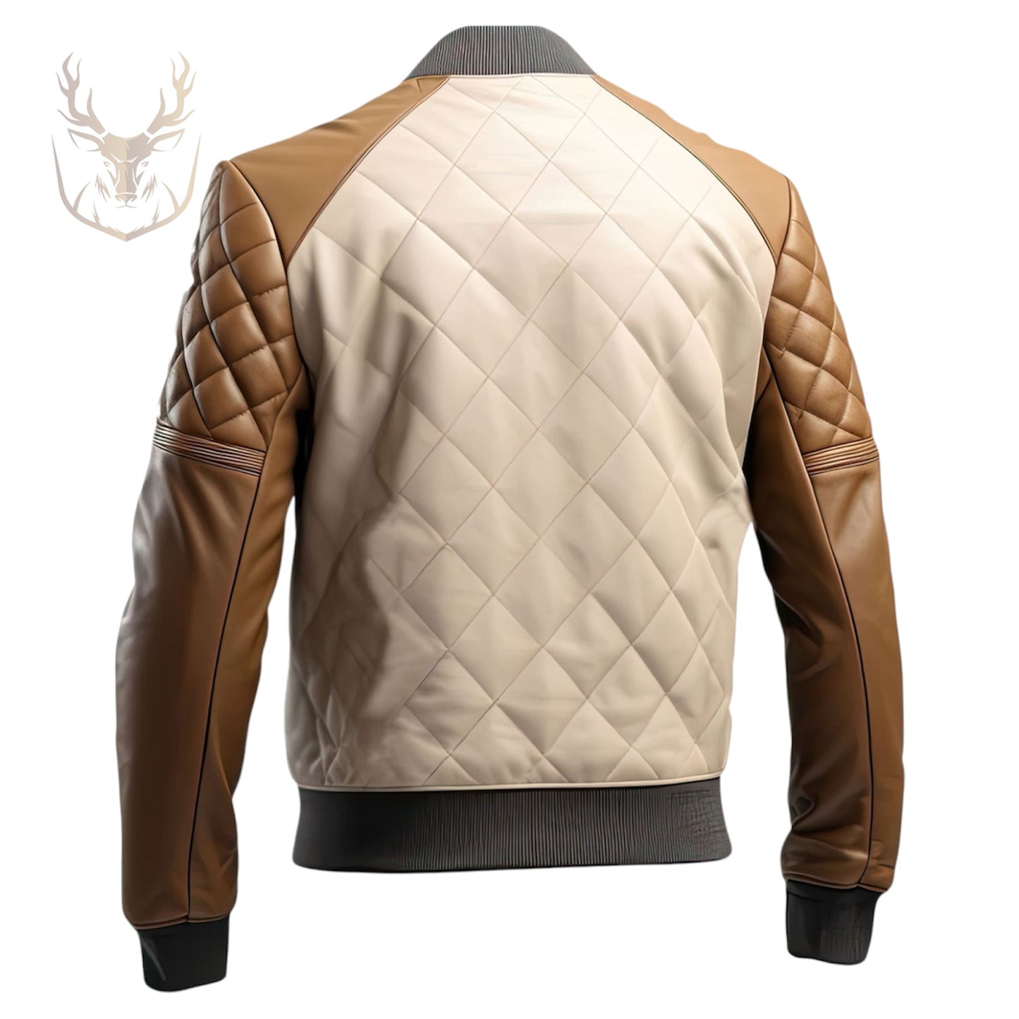 LuxeAura’s Brown Beige Diamond Quilted Bomber Leather Jacket For Men.