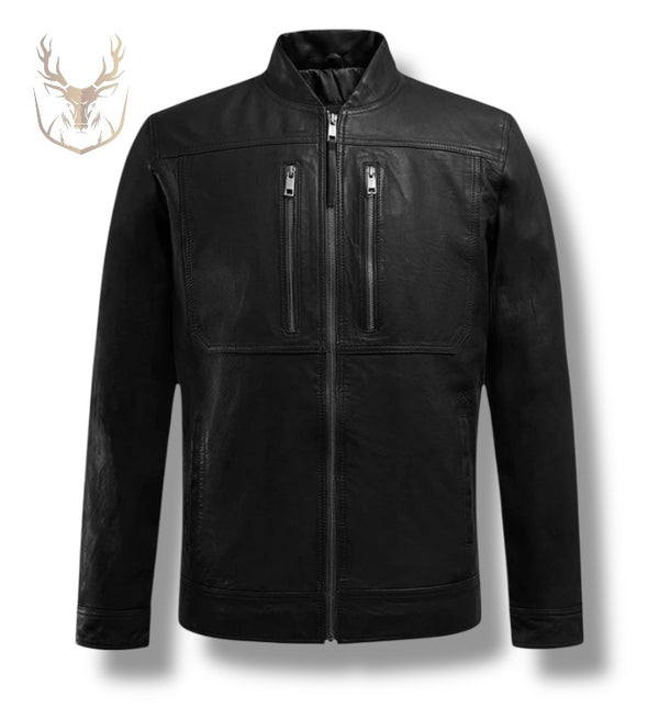 LuxeAura’s Prime Black Café Racer Leather Jacket For Men.