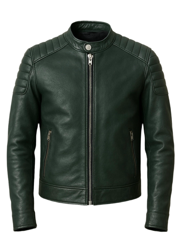 HUNTER – Dark Green Racer Leather Jacket