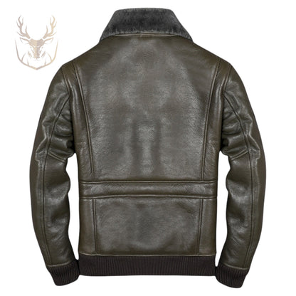 LuxeAura’s A2 Aviator Shearling Collar Air Force Leather Jacket For Men.