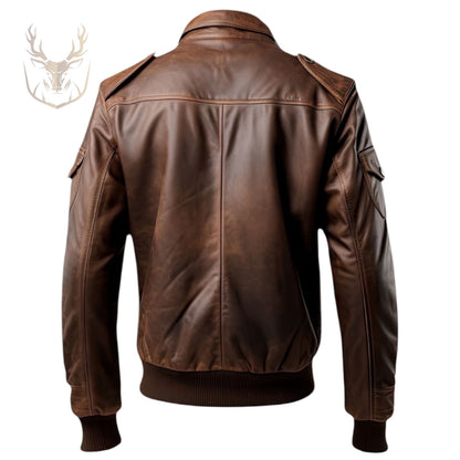 LuxeAura’s Distressed Brown Leather Jacket For Men.