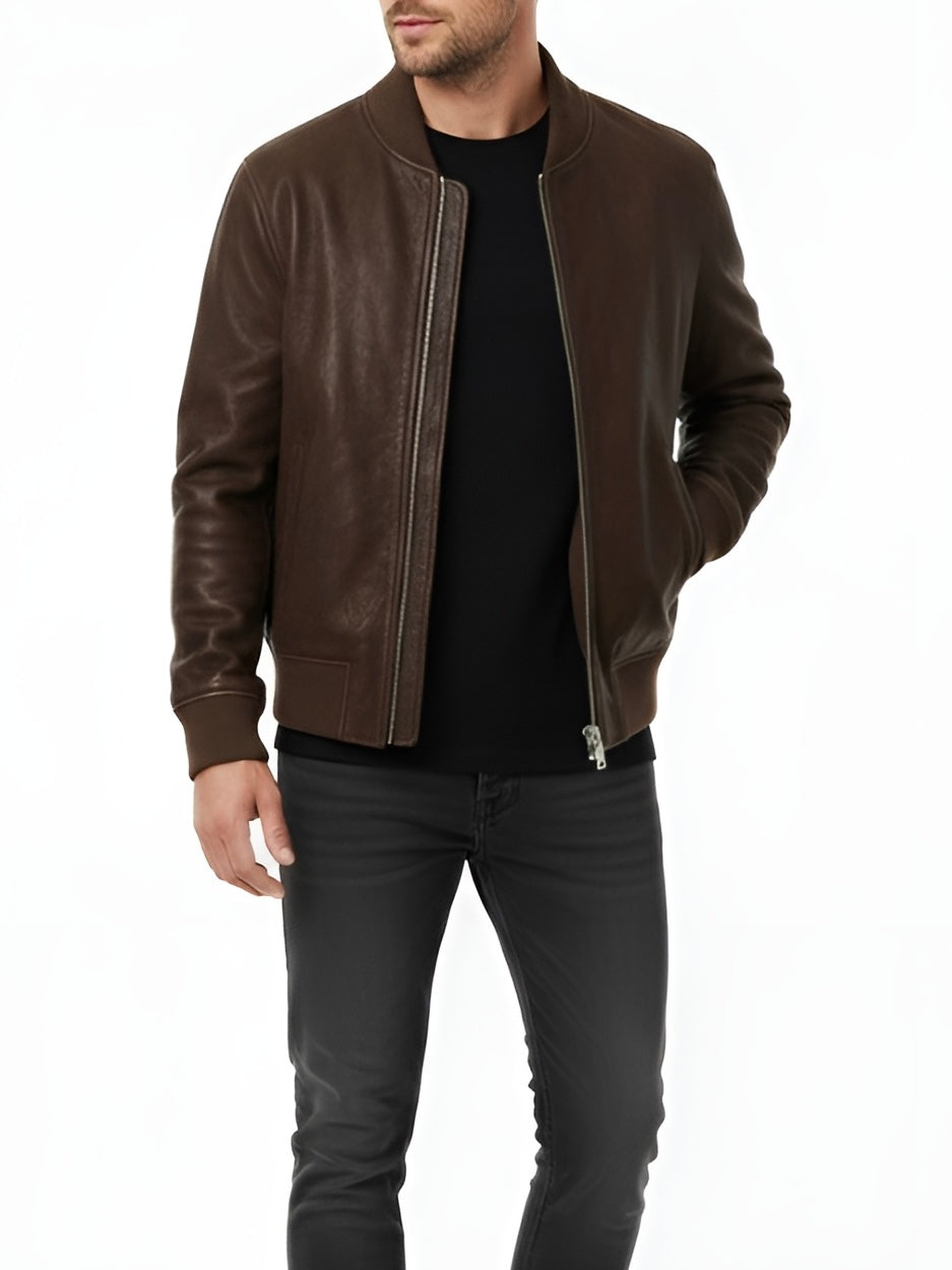 WOODFORD –  Brown Bomber Leather Jacket