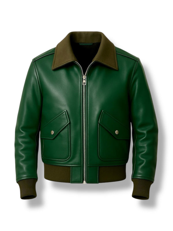 LuxeAura’s MOSSIL – Forest Green Leather Jacket