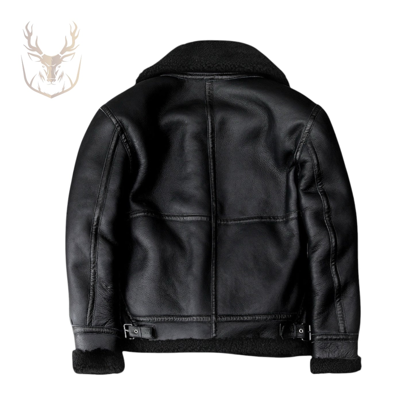 LuxeAura’s Vintage Black B3 Bomber Sherpa Shearling Leather Jacket For Men.