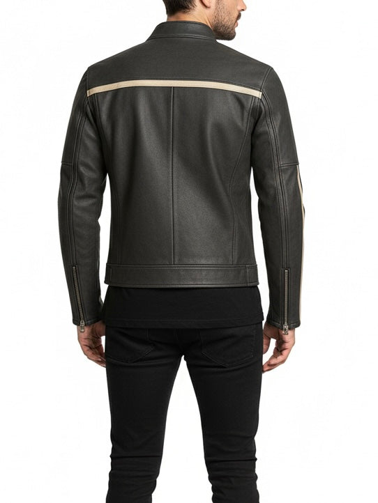 SPAR – Vintage Striped Racer Leather Jacket