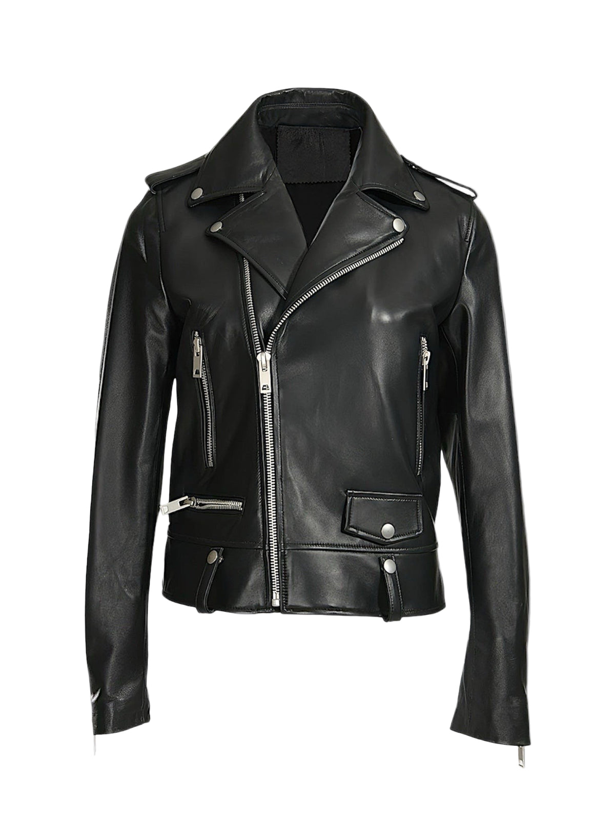 Black leather jacket on a white background