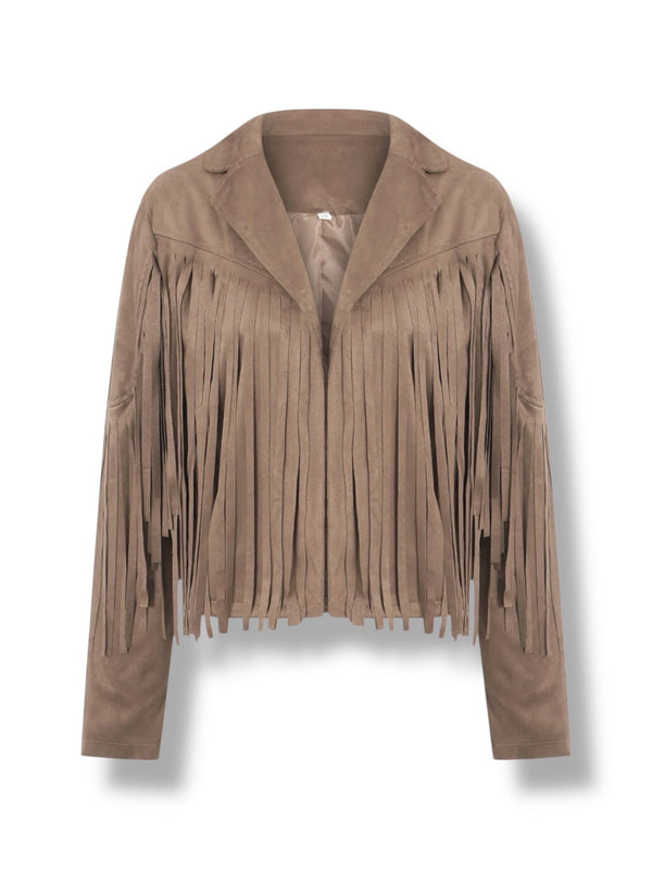 LuxeAura’s Suede Tassel Leather Jacket For Women.