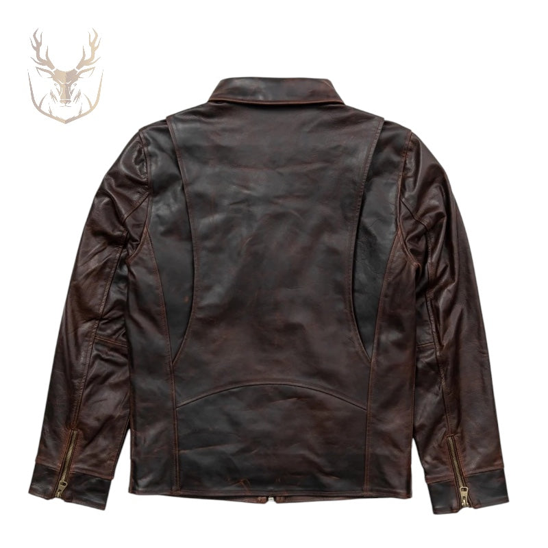 LuxeAura’s Dark Brown Flight Leather Jacket For Men.