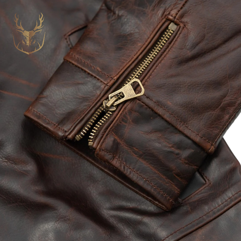 LuxeAura’s Dark Brown Flight Leather Jacket For Men.