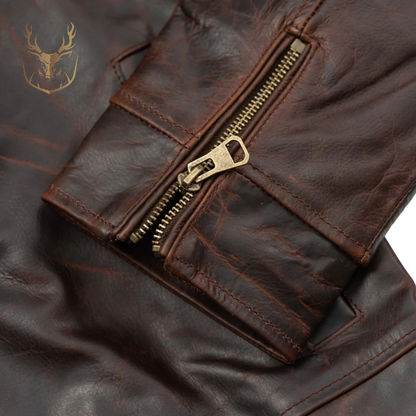 LuxeAura’s Dark Brown Flight Leather Jacket For Men.