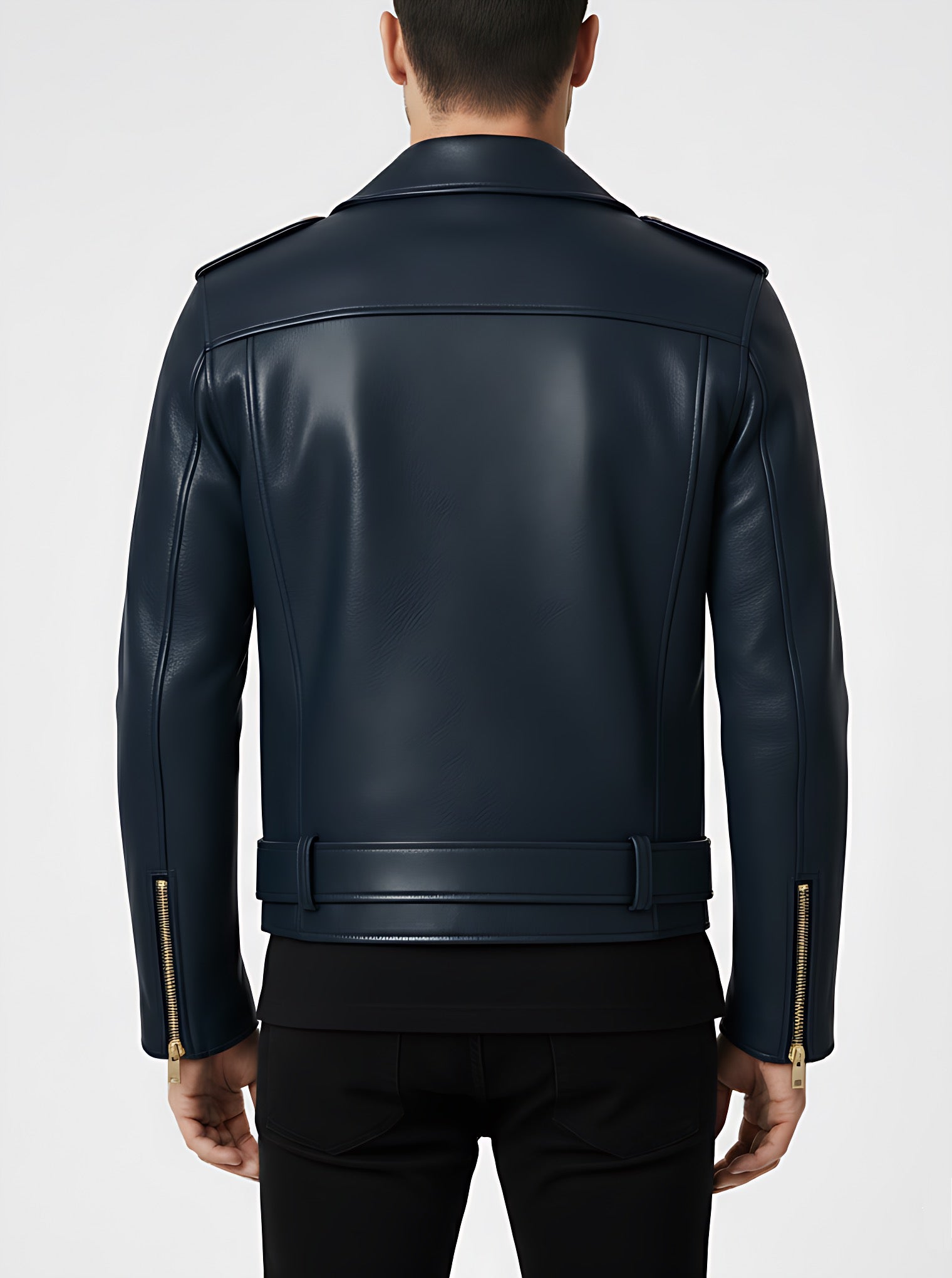 NAVYON – Navy Blue Biker Leather Jacket