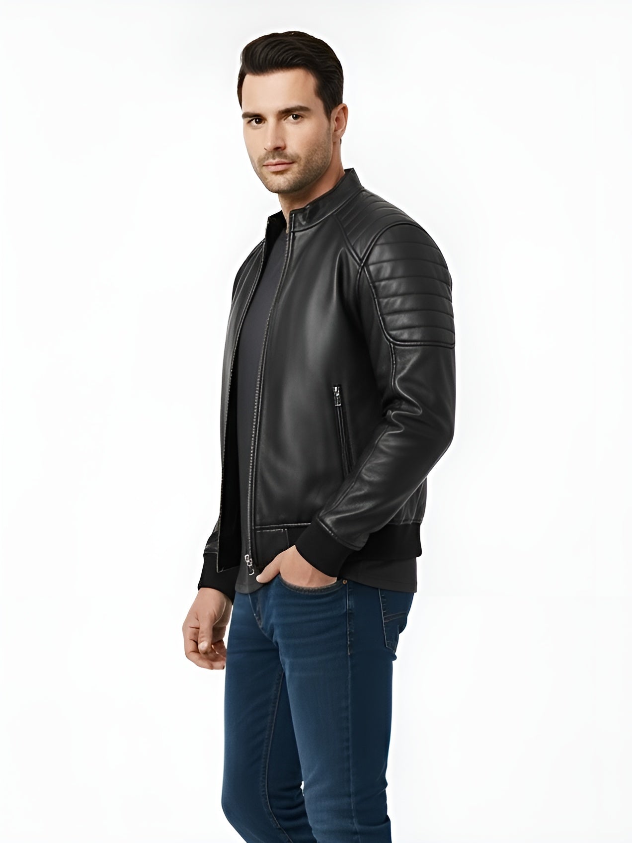 HAWK – Black Bomber Leather Jacket