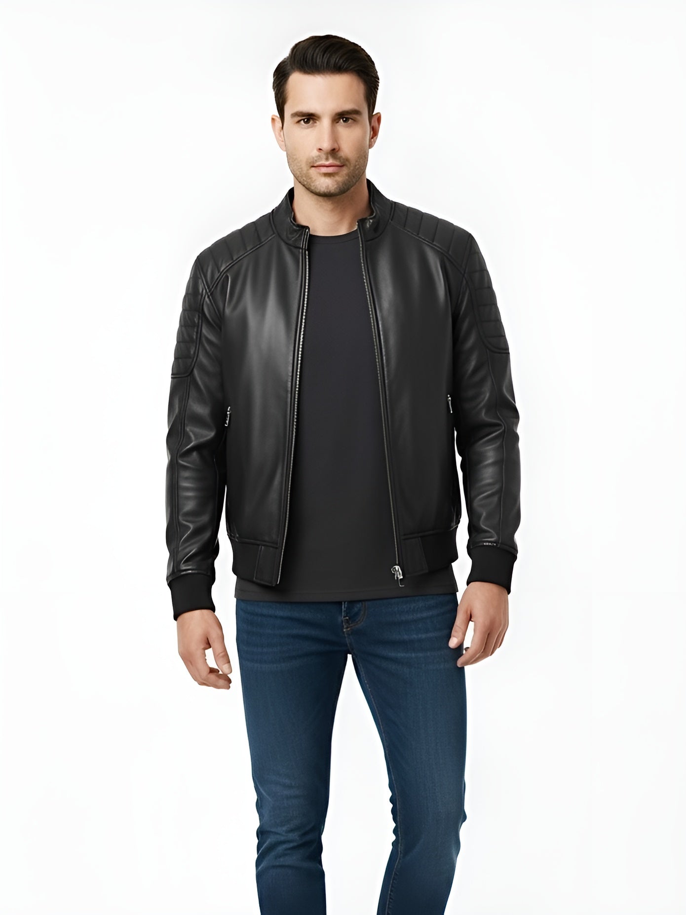 HAWK – Black Bomber Leather Jacket
