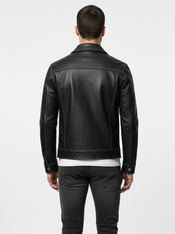 ASHWOOD - Black Trucker Leather Jacket