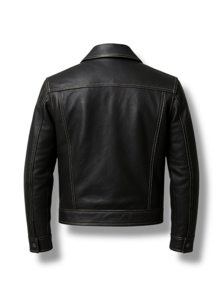 back img of Black leather jacket on a white background