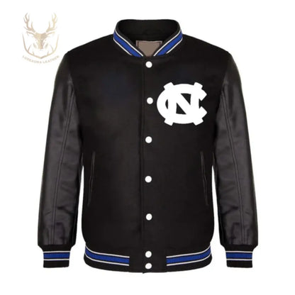 LuxeAura’s Letterman North Carolina Tar Heels Black Jacket.