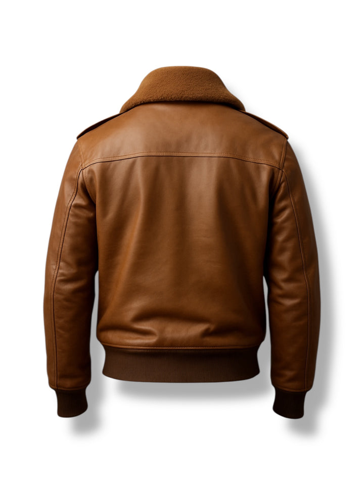 Brown Shearling leather jacket on a white background