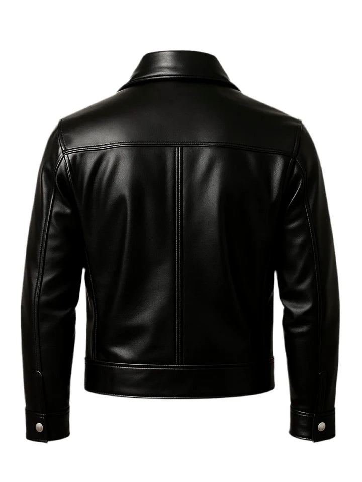Black leather jacket on a white background