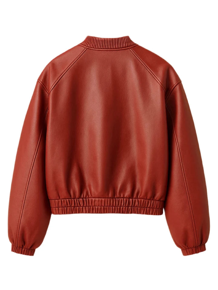 Red leather jacket on a white background