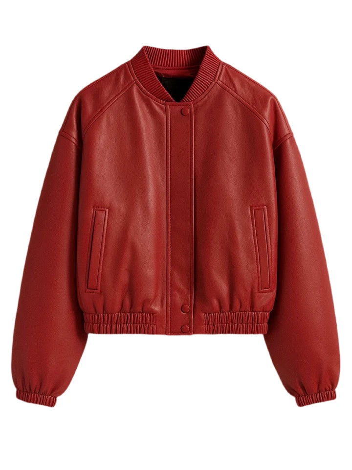Red leather jacket on a white background