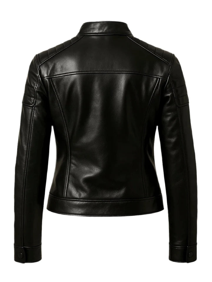 Black leather jacket on a white background