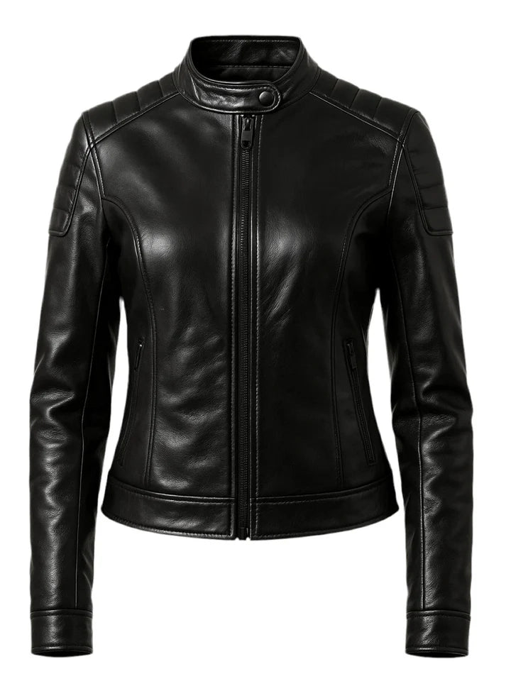 Black leather jacket on a white background