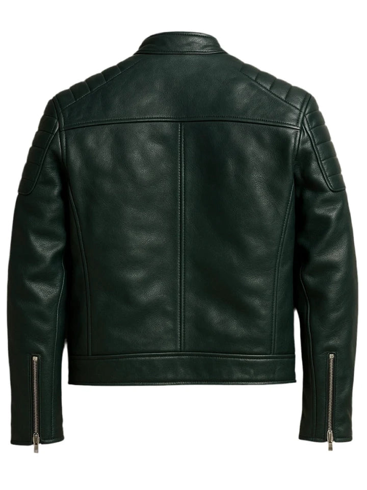 Black leather jacket on a white background