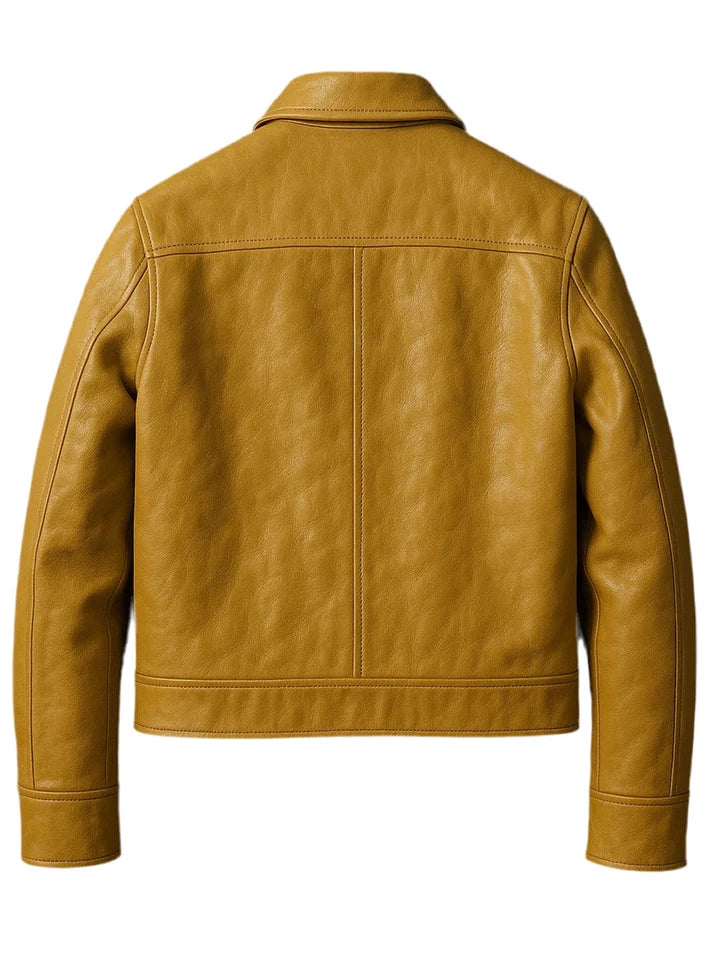 Brown leather jacket on a white background