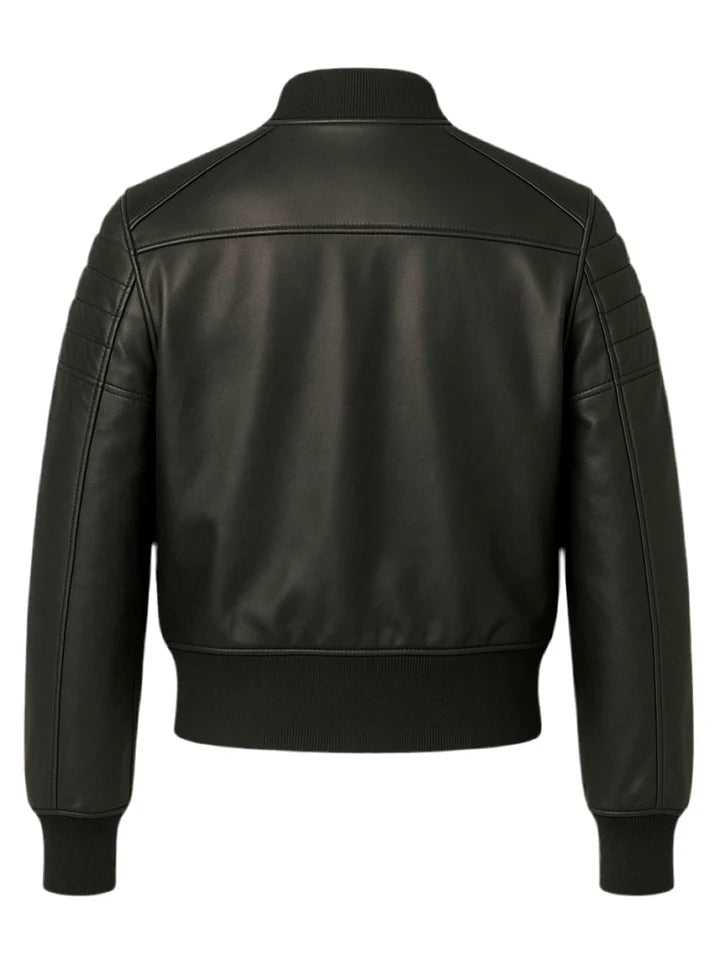 Black leather jacket on a white background