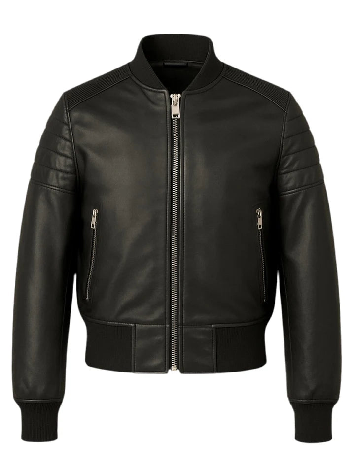 Black leather jacket on a white background