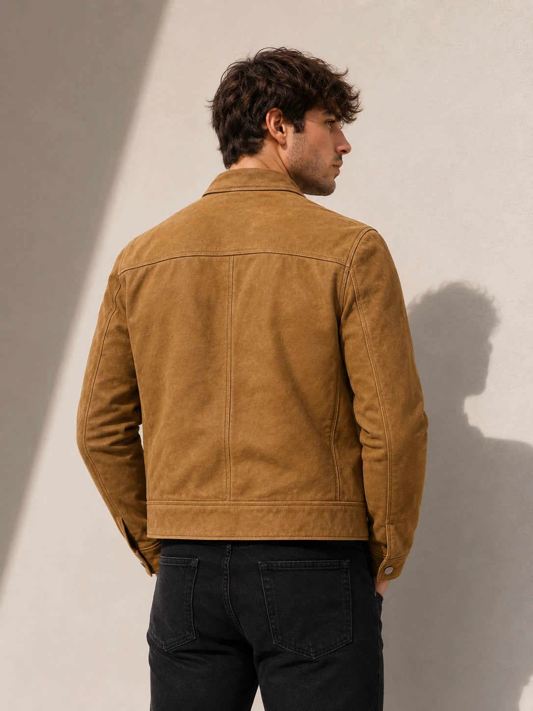 Man wearing a brown jacket against a plain background