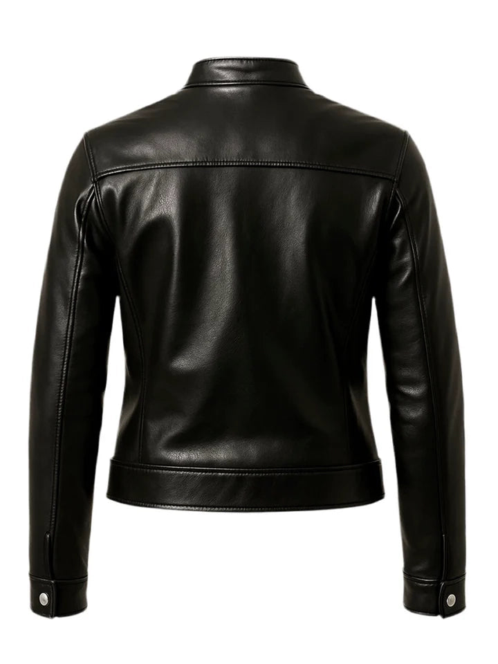 Black leather jacket on a white background